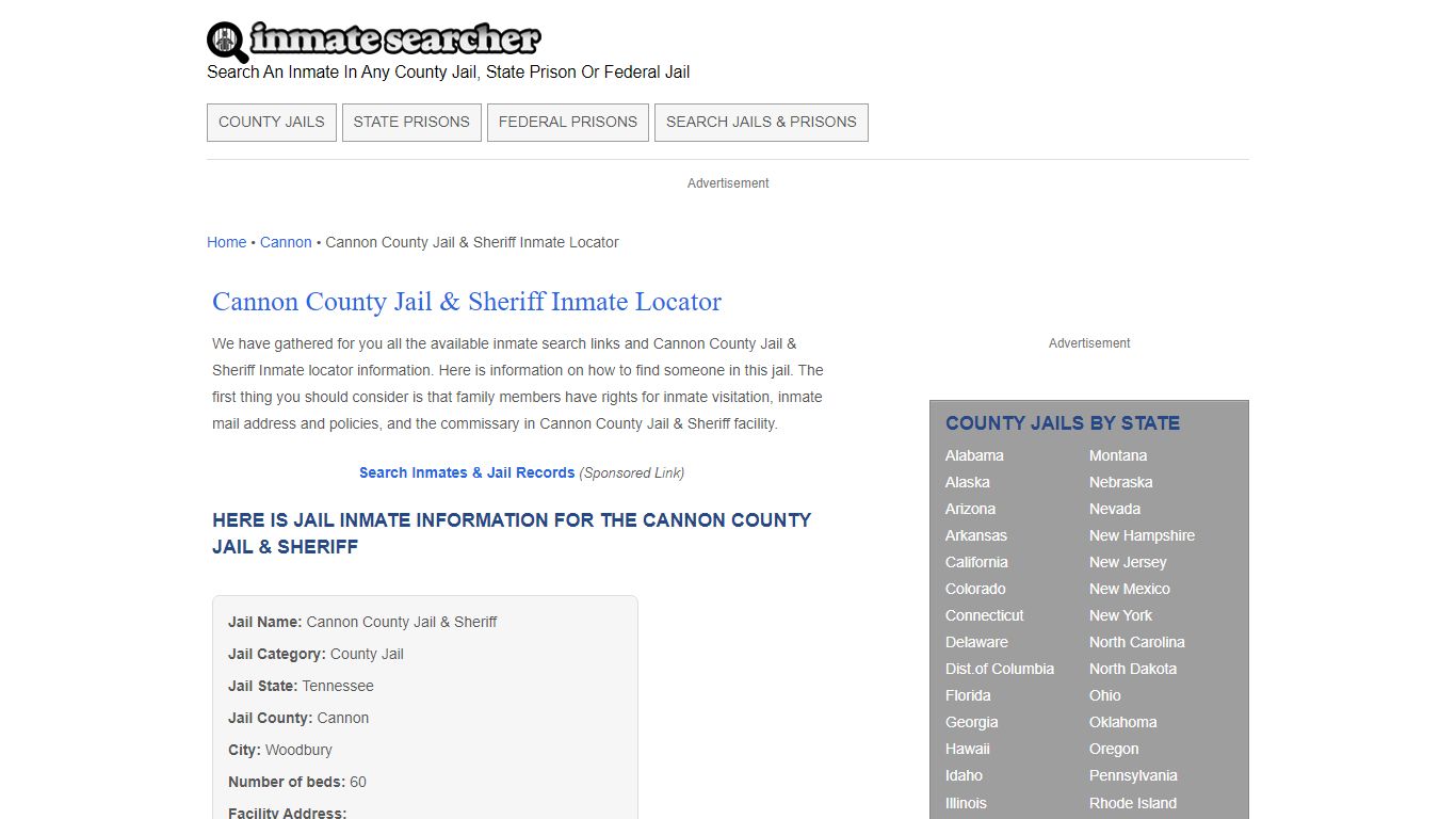 Cannon County Jail & Sheriff Inmate Locator - Inmate Searcher